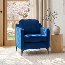Modern Blue Fleece Accent Chair, Upholstered Single Sofa Armchair for Living Room Reception