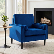Modern Blue Fleece Accent Chair, Upholstered Single Sofa Armchair with Roll Arm Pillows for Living Room