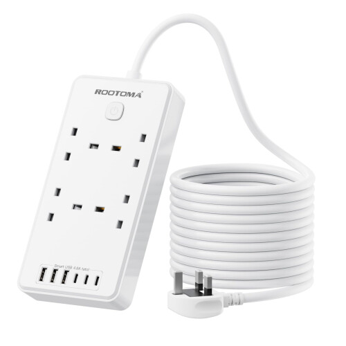Extension Lead with 6 USB Slots (3 USB C), 4 Way Surge Protected, 5M