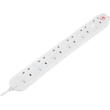 Masterplug Six Socket Extension Lead, 2 Metre Cable, Surge Protection, Individual Switches, Power and Surge LED Indicators, 6-Way Plug Extension Cabl