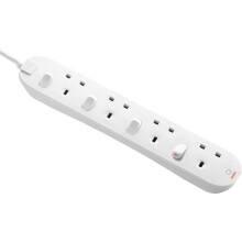 Masterplug Four Socket Extension Lead, 2 Metre Cable, Individual Switches, Power and Surge LED Indicators, 4-Way Plug Extension Cable, Power Strip, W