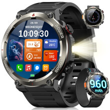 Blackview Military Smart Watch for Men (Answer/Make Calls), 1.45" Fitness Tracker with 100-Day Battery/Flashlight/Compass/Heart Rate/SpO2/Sleep, 150+
