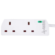 PRO ELEC 2 Gang Surge Protected Extension Lead 10m UK Power Strip White