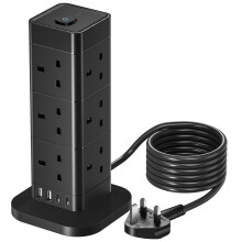 5M Tower Extension Lead with USB Slots, Hotimy 12 AC Outlets Surge Protected Extension Lead with 4 USB Ports Power Strip Multi Socket Plug Extension