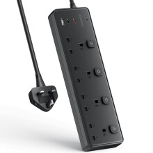 Extension Lead with 3 USB Slots(PD30W),4 Way Sockets Outlets Ports Extension Cable with 4 Individual Switches Surge Protected,Wall Mountable Extensio