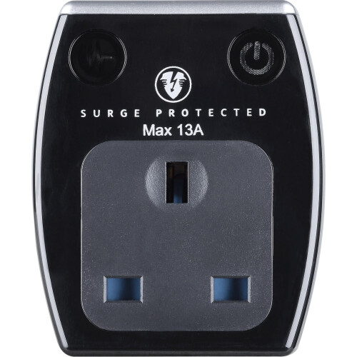 Masterplug Single Socket Surge Protected Power Adaptor with Two USB Charging Points, Polished Black 1