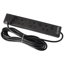 4 Gang Switched Surge Protected Mains Extension Lead, Black, 4m
