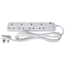 Mercury 4 Socket Extension Lead with Surge Protection 2 Metre Cable, 4 Way Power Strip UK Plug, Safe Fused Surge Protected Extension Lead for Home Of