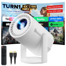 New Generation Turn 1 Projector 2026 | Supports 1080P With Android 14.0 | 200 ANSI Lumen Smart Projector, Native 720P Mini Projector For Bedroom | Sc
