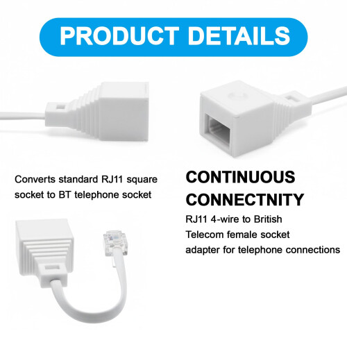 RJ11 to BT Socket Adapter, 4-Wire Female Converter with 10cm Cable 2