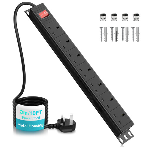 Alpheus 7 Way Extension Lead, Rack Mount PDU, Surge Protected, 3m Cable