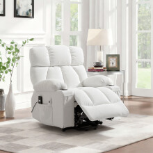White Chenille Power Lift Recliner Chair, Electric Reclining Armchair with Massage & Heat for Elderly