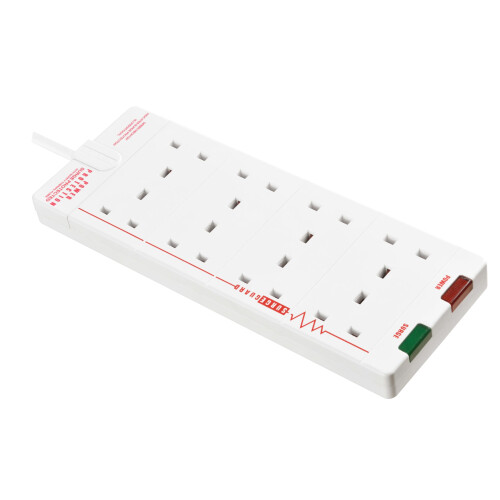 Masterplug Eight Socket Surge Protected Extension Lead, 2 Metres, 27 x 10 cm, White 2