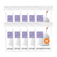 simplehuman Code H 200 Count Custom Fit Liners, Drawstring Kitchen Bin Bags, One-by-One Mess-Free Dispense, Extra Thick & Double Seamed, 50% PCR Plas