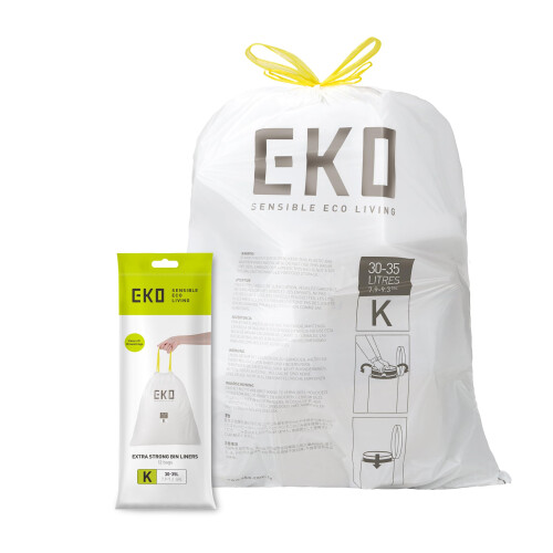EKO Bin Bags, Kitchen Bin Liners, Drawstring, 30-35 Litre, 12 Count, Code K