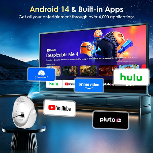 ZDSSY Mini Portable Smart Projector for Bedroom Android 14 Built in Apps 2