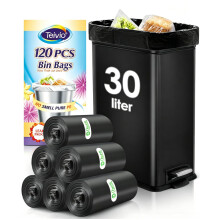 30 Liter 120 Counts Strong Trash Bags Garbage Bags by Teivio, Bathroom Trash Can Bin Liners, Medium Plastic Bags for home office kitchen, Black