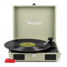 Audizio RP111G Briefcase Record Player Green with Built-in Speakers & Spare Stylus - Complete Portable Vinyl Record Player, Full-Range Stereo Speaker