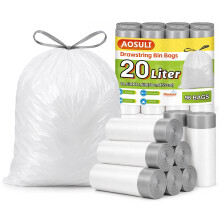 AOSULI 20L Bin Bags with Drawstring, White, 96 Count Pedal Bin Liners