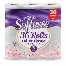 Softesse Toilet Paper 36 Rolls, 3 Ply Toilet Rolls Bulk Buy, Luxuriously Soft, Gentle and Hypoallergenic Sustainable Toilet Rolls - Quilted Toilet Ro