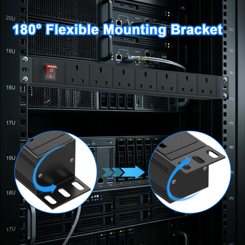 7-Way Rack Mount PDU Extension Lead with Switch, Surge Protected, 3 m Cable 1