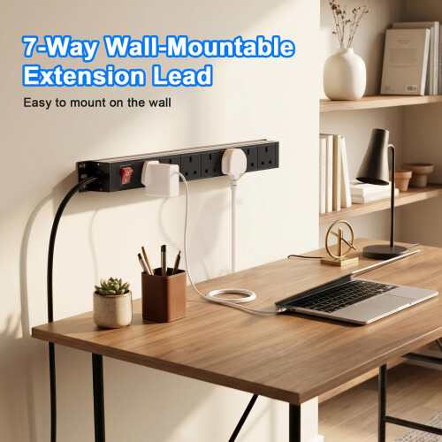 7-Way Rack Mount PDU Extension Lead with Switch, Surge Protected, 3 m Cable 2