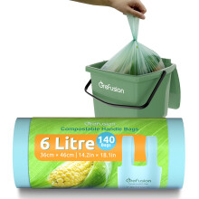 GreFusion 6L Tie Handle food waste Bags 140 count Extra Thick compostable caddy liners 6 litre with Handles