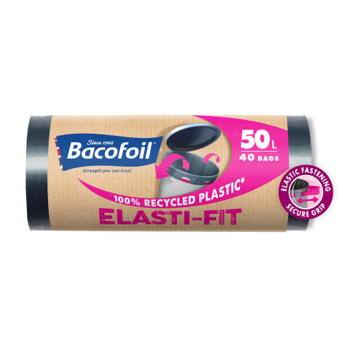 Elasti-Fit Bin Liners 50L - Heavy Duty, Strong Bin Bags, 4 Rolls, 40 pcs 1
