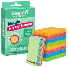 Pop-Up Sponges 12 Pack | Eco Sponges Washing Up | Compostable Kitchen Sponge | Plastic Free, Non-Scratch | Reusable Cellulose Pads | Multiuse, washab