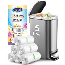 Teivio 5 Liter Small Bin Bags Pedal Bin Liners,120 Counts Mini Plastic Waste Bags for Bathroom, Kitchen, Office, Fit 3-5L Rubbish Bin, Clear