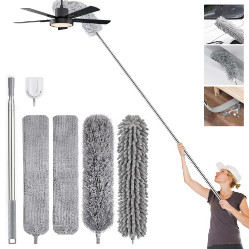 Overcomo 6-in-1 Extendable Long Feather Microfibre Duster&Cobweb Brush Set