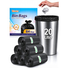 Teivio 20 Litre Small Pedal Bin Bags, 84 Count, Thick Plastic Waste Bags for Bathroom, Kitchen, Office, Fits 15-20L Bins, Black