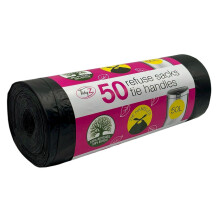 50 TidyZ Heavy-Duty Black Bin Bags. Made from 100% Recycled Plastic. Extra Strong Refuse Sacks with Tie Handles. 50L. For Kitchen, Office and General