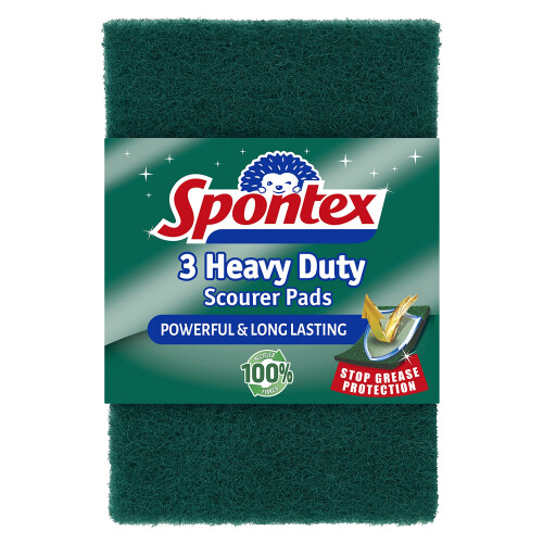 Spontex 3 Heavy Duty Scourer Pads with Stop Grease
