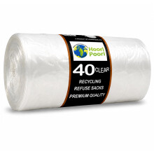 HooriPoori 100L 40 Extra Large Strong Clear Recycling Bags 35 μm Thick Leak Tear Resistant Transparent Bin Liners, See Through Heavy Duty Bin Bags Re