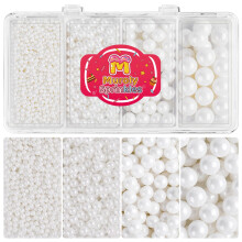 Edible Pearls for Cake Decorating - 130g White Sprinkles with 4 Sizes