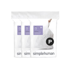 simplehuman CW0263 code P Custom Fit Bin Liner Bulk Pack, White Plastic (3 Pack of 20, Total 60 Liners)