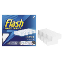 2x Flash Magic Eraser Sponge | Ultra Power Erases 100% Chemical Free Multi-Functional Sponge Long-Lasting Easy Cleaning for Crayon, Grease and Grimes
