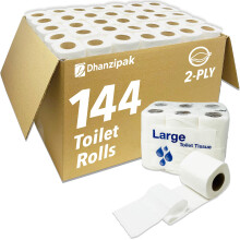 DHANZIPAK Bulk Toilet Rolls 2-Ply – 144 Pack | Soft & Strong White Bathroom Tissue | Long-Lasting Value Pack for Homes, Offices & Businesses | Eco-F