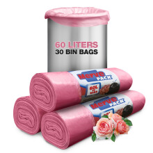Bin Bags 60L - Roses Scented Bin Bags (60L Count 30 Bags) Bathroom Bin Liners with Drawstring for Pedal Bin Liners, Ideal for Sanitary Disposable Bag