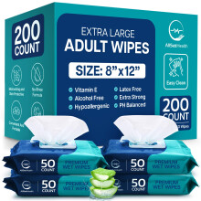 Wet Body Wipes for Adults Bathing No Rinse - Wet Wipes for Elderly 8" x 12" (200 count) Shower for Adults No Rinse, Incontinence Disposable Washcloth
