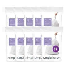 simplehuman Code K 200 Count Custom Fit Liners, Drawstring Kitchen Bin Bags, One-by-One Mess-Free Dispense, Extra Thick & Double Seamed, 50% PCR Plas