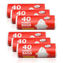 Tidyz 6 Packs Of 40 White Plastic Bin Bags - Fits 15L Pedal Bin - Extra Strong Tie Handle - 240 Bags Total