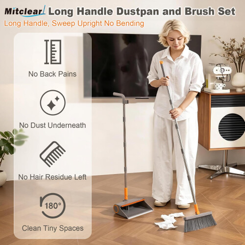 Mitclear Long Handled Dustpan and Brush Set, 55IN 1