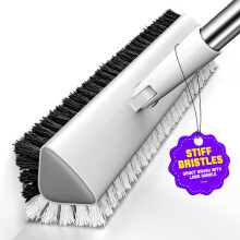 Long Handled Scrubbing Brush, V-Shaped Grout Brush with 180 Swivel Head, Heavy Duty Stiff Bristle Floor Scrubbing Brush for Tile, Shower, Bathroom,