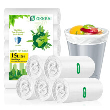OKKEAI Small Bin Bags 15L, White Pedal Bin Liners for Bathroom, 100 Counts