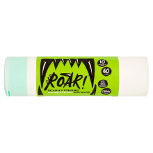 Roar! Bin Bags 60 Litres, 10 Double Drawstring Ultra Strong White Bin Bags, 100% Recycled Plastic, Everyday Use, Household, Office & Kitchen Waste