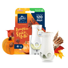 Glade Plug in Air Freshener Holder and Refill, Electric Scented Oil Room Air Freshener, Pumpkin Spice Latte, Starter Kit, (1 x Holder and 1 x 20 ml R