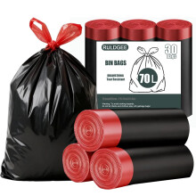 RULDGEE Heavy Duty Bin Bags 70L Bin Liners Black 30 Counts Waste Bags with Drawstring Handles