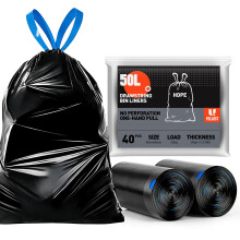 Yolaist Bin Bags 50 Litre 30μm Black Bin Liner 40 Counts No Perforation